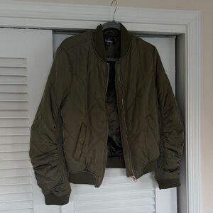 Lulu's Dark Green Quilted Bomber Jacket